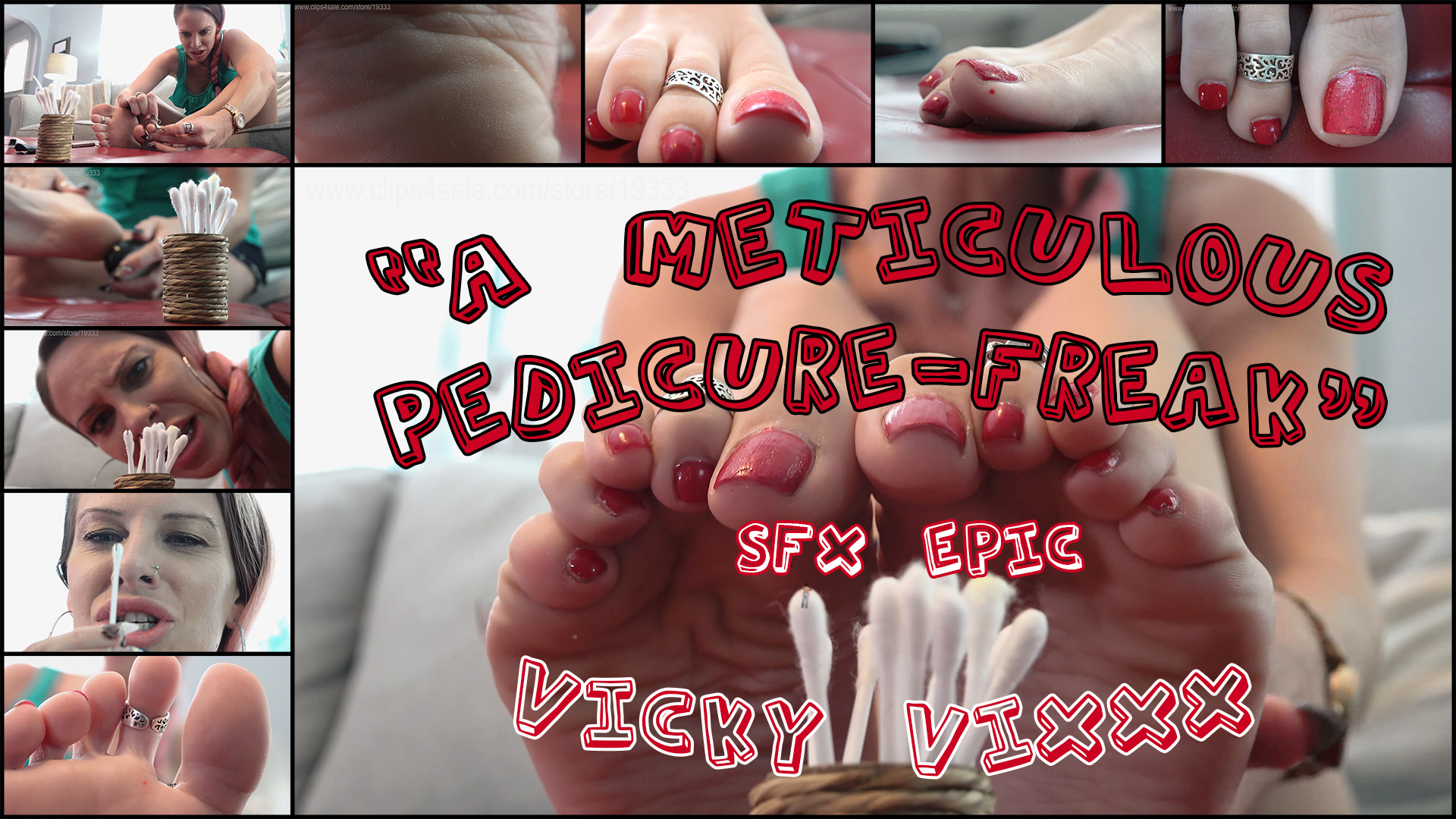 Ever since she dated a true foot-freak, Vicky Vixxx couldn't help but become one herself. she got rid of him, but the obsession about keeping her feet and toes in flawless shape stuck around.
<br><br>
As Vicky takes care of her pedicure, rumbling to herself about what a pedicure freak she became, she has no idea that her perverted Ex is watching her! he was so obsessed with her and with her feet, that he used his knowledge in chemistry and actually SHRUNK himself down to the size of a bug! this way, he thought he could creep close to the object of his desire without getting caught.
<br><br>
Alas...Vicky eventually notices him, and after the initial shock fades off, she decides to give him exactly what he wished for!
<br><br>
Yet another Epic SFX video from my INSANE Florida shooting spree. feet, toes,unaware-into-aware and micro lovers - this one is for you! Vicky Vixxx is just perfect!
<br><br>
Unaware giantess
<br><br>
pov
<br><br>
toes/toenails close-ups
<br><br>
special effects
<br><br>
Micro-shrink
<br><br>
foot fetish/feet/toes close-ups
<br><br>
pov
<br><br>
size comparisons