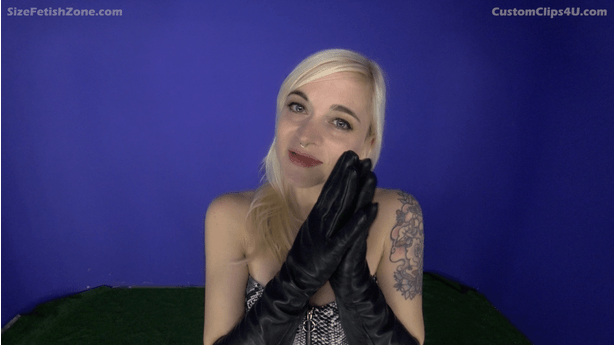 Dahlia Rain shrinks you slowly. This video focuses on her sexy gloved hands but also has cleavage, feet and booty parts.


