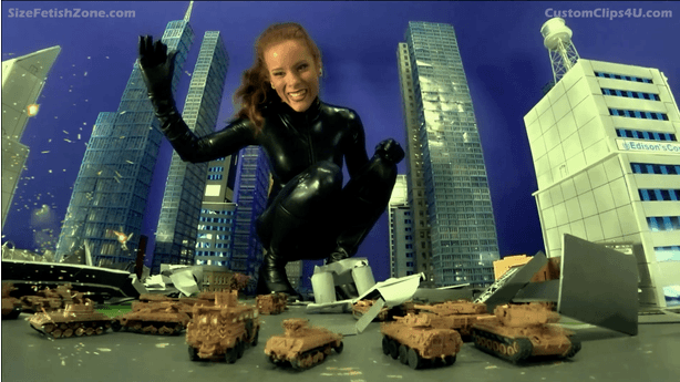 Super Deluxe Custom Giantess Video with Sunshine. This has a lot of vore, building crush, booms, shakes and Sunshine uses people, cars, trains and even buildings to pleasure herself. She is so evil in this. The Gif slideshow and trailer pretty much explains it all. The military attempts to stop her but fails.