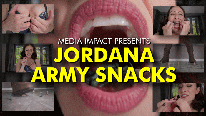 Jordana is getting attacked by a small army but she eats and crushes them.   