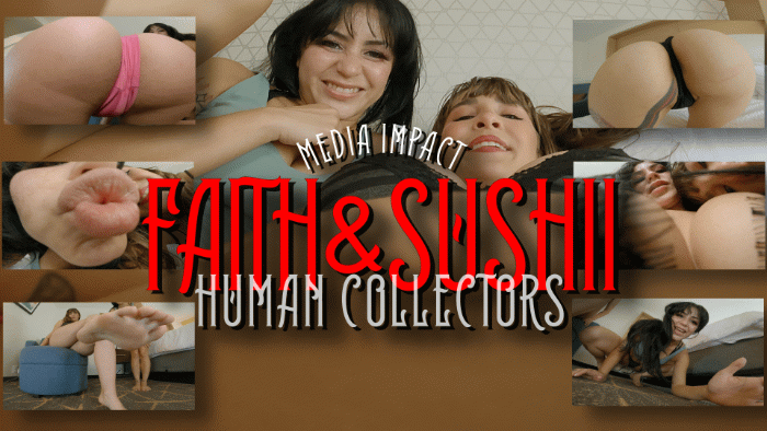 Faith and Sushii go from place to place collecting tiny people and tonight it is your turn to be part of their collection they slowly shrink you down teasing you all the way and after they get on the bed for more fun

lots of kissing, ass play, feet, in panties, and cleavage.