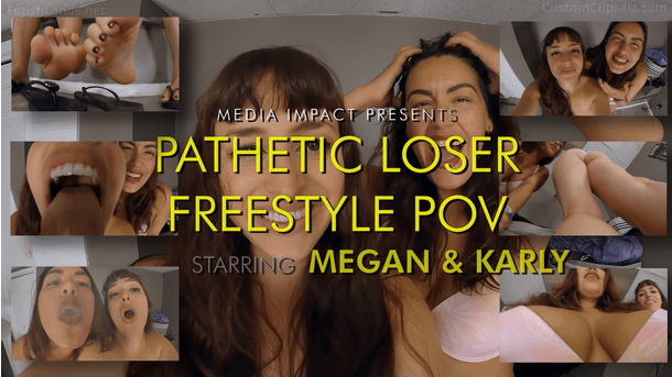 Karly Salinas and Megan Jones shrank a pathetic loser and pick him up and teas him with mouth, ass, cleavage, and feet but I think they did more vore than anything else. This was a freestyle POV which means I set up the camera and sound then leave. I literally have no idea what they did until I edited it and I must say they were awesome.