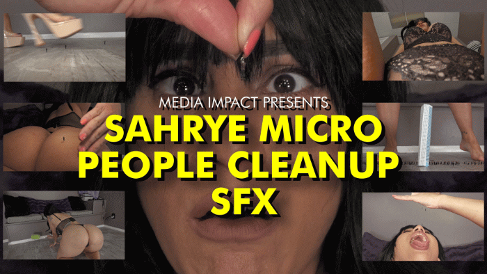I want a video with really tiny micro-sized people with aware and unaware crushes. All crushes are Special FX. Sahrye is cleaning her house but little does she know it has an infestation of micro-sized people. Throughout the video, she unknowingly crushes the micros but as soon as she discovers them she starts to have fun and gets more and more turned on as she crushes and teases them. The scenes I want are in the order below. An unaware shot of Sahrye on her knees with her ass high up while she cleans under the sofa. A crowd of micros gathers between her legs as they watch her clean. Her booty lowers down and crushes them all. An unaware shot of a micro standing by Sahrye's butt and thighs as she lays on her side. He's crushed under her high heels as she gets up off the floor. An unaware scene of a micro standing on or by a fan as Sahrye bends down to turn it on. The micro gets blown away and lands directly in between Sahrye's booty cheeks as she's bent over. Sahrye moans a slight "mmm" as he's shot in, she continues cleaning as if nothing happened. As she stands up he disappears completely. An unaware shot of Sahrye tripping as she cleans. Her booty lands on a group of unfortunate micros. A zoomed-in unaware shot of a micro dangling on a strand of her hair on her back. He loses his grip and falls all along her lower back till he slides into her thong and in between her cheeks. Sahrye jumps in surprise and amusement and tries to forget about it. She takes a seat as she gets more aroused. Sahrye takes a seat on a chair and unknowingly butt-crushes a micro. Another micro is standing in between her thighs and right in front of her crotch. He finds the situation irresistible and starts to rub his hands on her crotch. Sahrye starts to moan slightly and wonders what's gotten into her as she scoots forward and the micro is crushed under her crotch. She then spots a micro standing on her thigh. She's shocked as she picks him up and brings him up to her face. She looks around and begins to notice the micro infestation and looks down at her crotch which now has a tiny crushed. At first, she's mad as she crushes the micro between her fingers but then gets excited at the idea of having fun while she gets rid of them. She picks up 5 micro people and swallows 4 then one is stuck to her lips and he falls between her boobs getting crushed. A shot of her gathering some micros onto her hand and bringing them up to her face. Sahrye gathers 3 micros and lies down on her stomach. She makes them race to start from her bare feet to her neck. They run all along her legs till first place makes it to her booty. As he's halfway across her ass Sahrye nudges him with her finger and says "Oops", he screams as he falls into her crack never to be seen. She giggles and moans as she feels him struggling against her backdoor. The second place makes it to her ass and is crushed by her hand as Sahrye spanks her booty hard. The last one makes it all the way and he's rewarded by watching Sahrye take her bra off as he she lowers her boobs onto him and crushes him. A shot where Sahrye sits on a chair and traps a micro in between her thighs. She teases him with her crotch and humiliates his tiny size. She taunts him about how only a real man can handle her and tells him about her ex-boyfriend who was really hung. She compares the micro's size to her ex's manhood. Sahrye then stands and twerks over the micro till she's had enough of humiliating him and plops her booty hard on him multiple times until he's finally crushed.  She tries to look for more micros and spots one on the armrest of the sofa. She lowers her crotch onto the micro and dry humps him. The satisfaction only lasts for a while till Sahrye is left wanting more. [Implied insertion with no visible nudity in this scene.] She spots the last survivors and follows them. That's when she finds where all the micros have been living in. The survivors quickly run out of the building. Sahrye begins to laugh as she places her feet on each side of the building. She talks about how the micros have got her all hot and bothered and that it's a bad idea to leave a giantess unsatisfied. Here I want a shot of her feet on each side of the building as her thong drops down her legs and by her feet. Sahrye then kicks it aside and it lands on the floor. A micro is on top of the building and looks up at the camera as Sahrye's shadow gets darker as she lowers herself onto it. I want a shot of Sahrye's chest and up as she rides the tower and another shot in an apartment room with a fleshy background out the window. Sahrye's muffled moans can be heard in the distance. As Sahrye is nearing her orgasm the window begins to crack. 

SFX
15 people unaware crushed
4 people Aware vore in one shot
7 people are aware of crushed

Sahrye, crush, unaware, sfx, vore, booms, shakes
