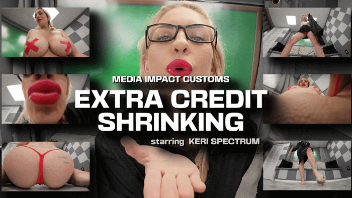 Story: I have chosen to stay after class to ask about some extra credit from my teacher, she tells me she usually doesn’t give out extra credit but would be willing to give me a chance. She tells me there is something she has in mind but it would be a big change, I agree and she shrinks me. After I panic and try to run they scoop me up in their hands and calm me down by giving me a kiss and telling me this is the extra credit, they set me down and strip tease and use me as a toy after they kiss me get dress and tell me they’re taking me home to keep me forever as their pet.

Keywords: Keri Spectrum, Giantess, Shrinking, Feet, Cleavage, Booty, POV, Handheld, Sex Toy, Media Impact