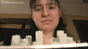 Aleksandra (AKA Pixxi) has found a tiny city in her grandmothers basement and now sits upstairs deciding to play with it. She puts down the super micro sized city and begins tearing it apart under her bare feet. Includes a POV scene and some good closeups of her toes as they knock over the buildings.
