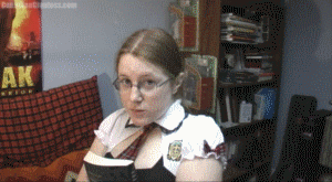 You've come over to study with Sarah and instead, she ends up shrinking you! You dwindle down pretty quickly and she gets you to massage her feet. When you eventually give up and try to get away though she stops you, puts you down on a nearby couch and sits on you a few times to punish you. This video is an older one and only available in SD. The lighting is a bit dark at times and there is quite a bit of clatter from our old camera that we've since replaced. Includes an outtake at the end where Sarah actually stomped off the front lens cover off the camera.