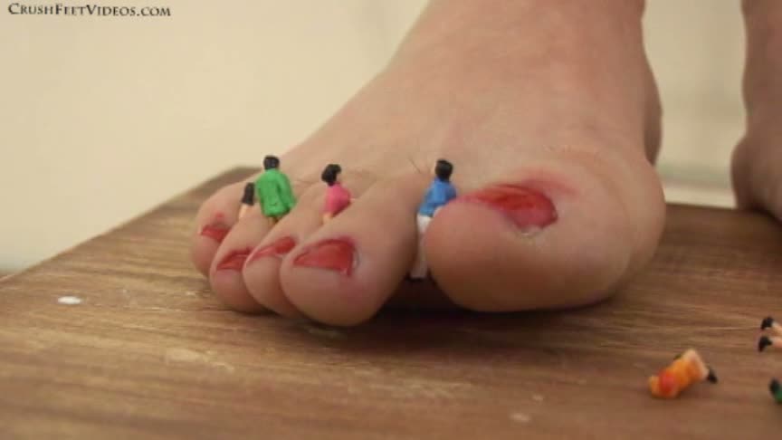 <p>Violetta has shrunken some people that made fun of her and as revenge uses them as toe seperators while she paints her nails.</p>